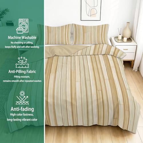 California King Duvet Cover Set Vertical Lines of Wood Grain Texture