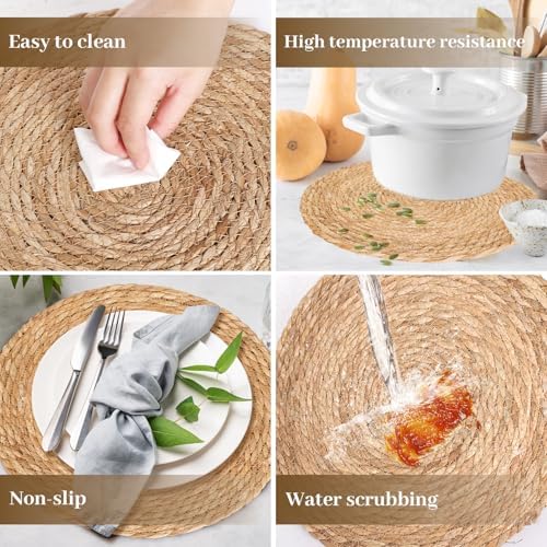FYSUIMU 12 Pcs Round 13 Inch Fall Woven Placemats Rattan Wicker Place