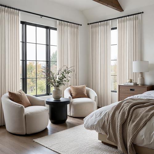 Oatmeal Linen Pinch Pleated Curtains 84 Inch 1 Panel Living Room