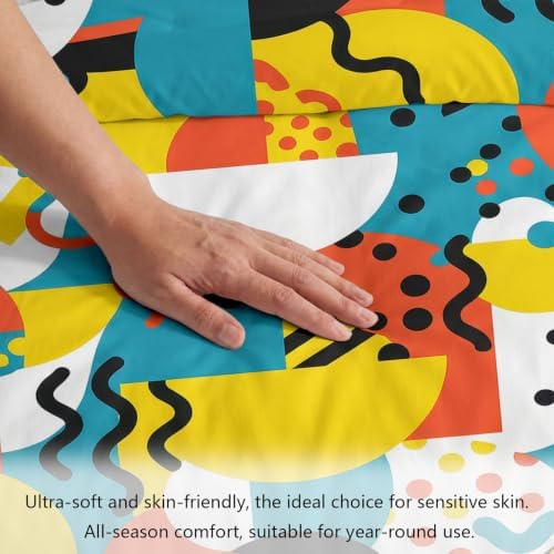 King Duvet Cover Set Soft Microfiber Memphis Geometry