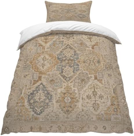 Beige Grey Boho Duvet Cover Queen Size,Quilt Cover 90"x90" with Zipper