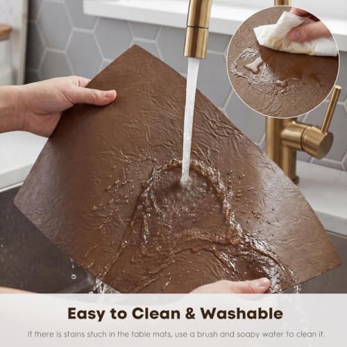 Artoid Mode Brown Faux Leather Placemats Set of 6, 12x18 Inch
