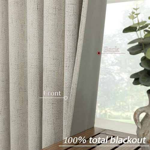 KOUFALL Neutral Greige Curtains Black Out 63 Inch Long,Back Tab Linen