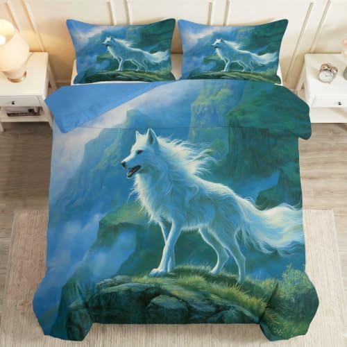 California King Duvet Cover Set Art Animals Wolves Soft Microfiber