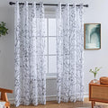 Luvyohmee White Grey Curtains 84 Inch Length 2 Panels Set, Semi Sheer