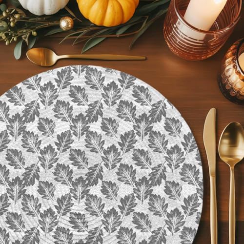 Oak Leaf 15 Inch Round Placemats Set of 6, Rustic Minimalist Charcoal