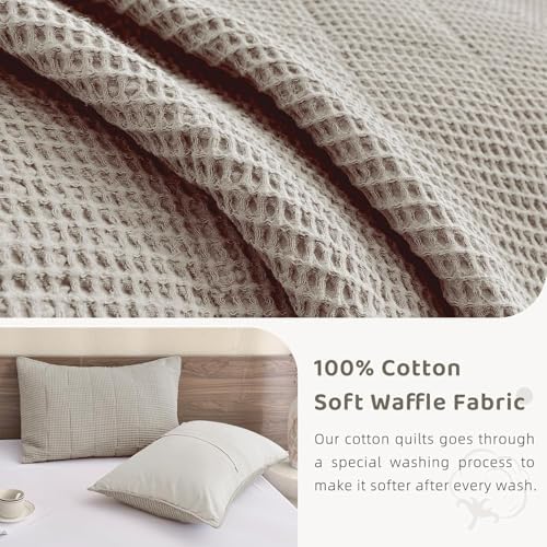 Sanracie Cotton Queen Size Quilt Bedspread (90"x98"), Dark Khaki