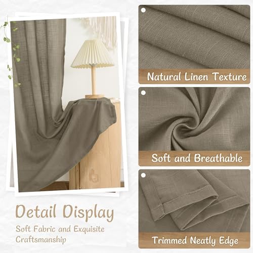 LAMIT Linen Semi Sheer Curtains 96 inch Length 2 Panels Set, Taupe