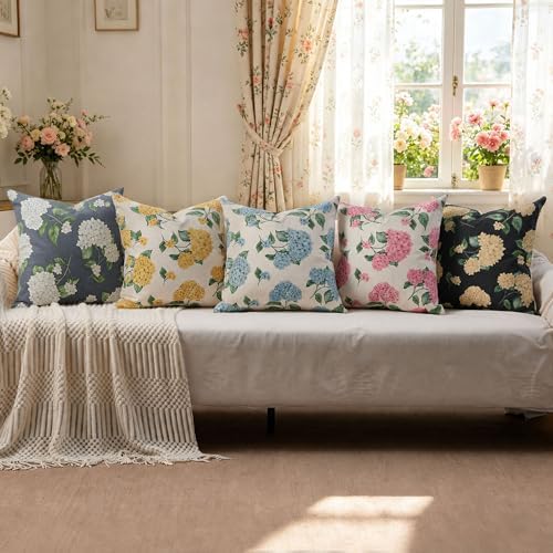 DFXSZ Floral Pillow Covers 20x20 Set of 2 Dark Blue Hydrangea Flower