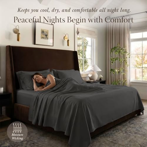 Threadmill 400TC Egyptian Cotton King Sheet Set, Sateen, Solid, Dark