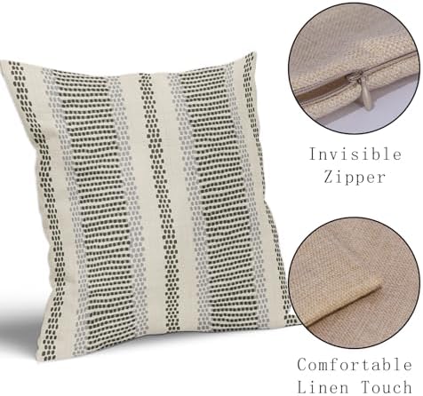 Olive Green Pillow Covers 22x22 Set of 2 Gray Grey Dot Striped