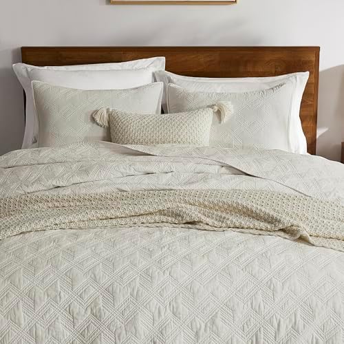 WDCOZY 100% Cotton Oversized King Quilt Set - Beige California Cal