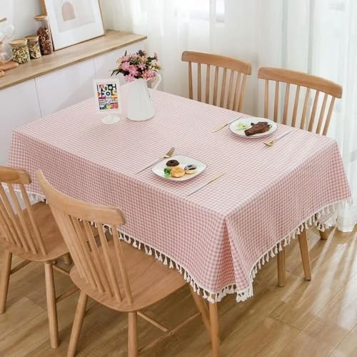 70~240cm Plaid Cotton Linen Tablecloth Rectangle Round Table Cloth