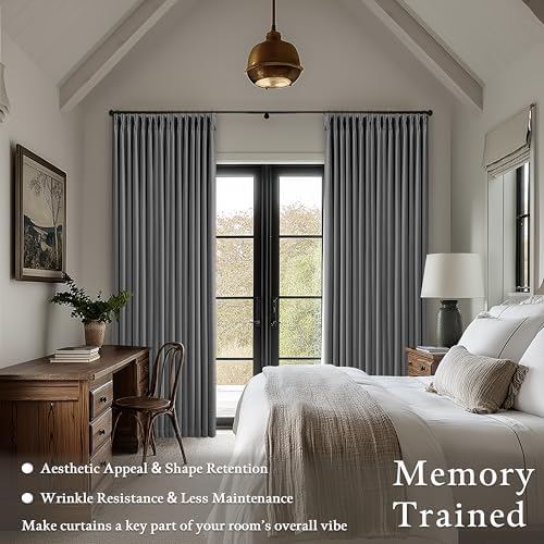 TWODRAPES Charcoal Grey Pleated Thick Linen Blackout Curtains