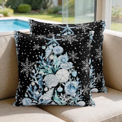 26 x 26 Pillow Covers Set of 2, Coastal Christmas Trees Decorative