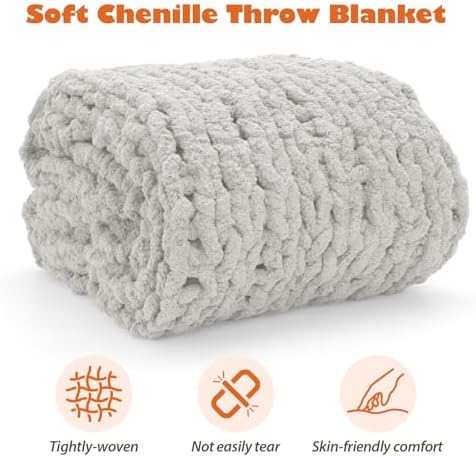 Chunky Knit Blanket Throw, 50x60inch Soft Chenille Yarn Throw