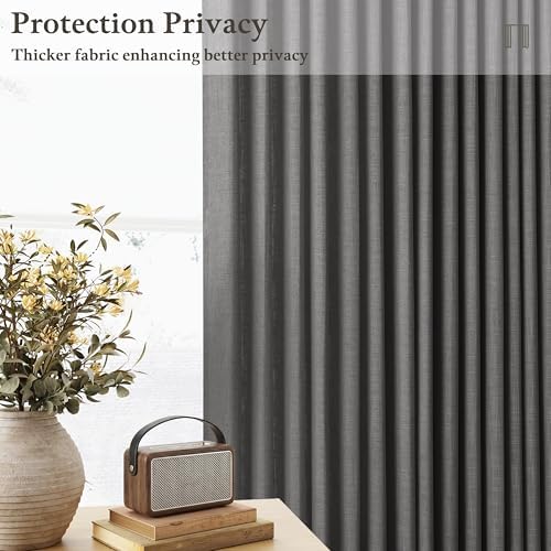 Pinch Pleat Flax Linen Semi Sheer Memory Shape Curtains Charcoal Grey