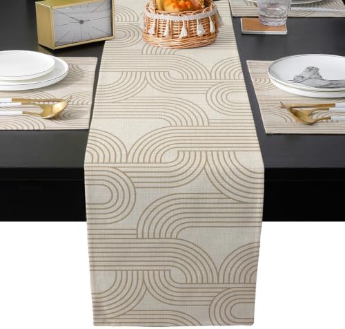 Beige Stripes Table Mats Set of 6 with Table Runner 90 Inches