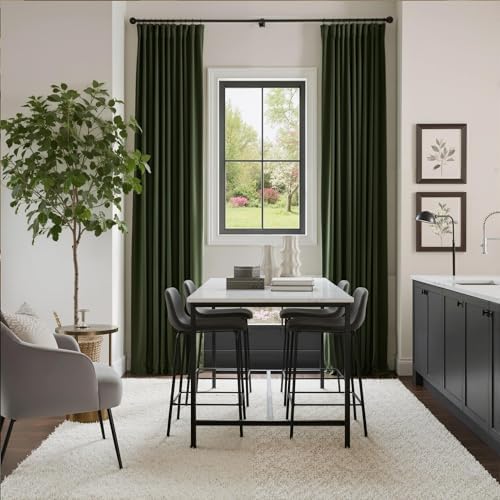NICETOWN Olive Green Blackout 120 inch Long Velvet Curtains for