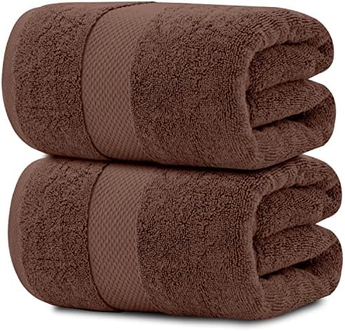 White Classic 4 Brown Bath Towels 27 x 54 and 2 Bath Sheet Towels 35 x