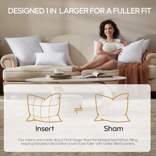 Feather Throw Pillow Inserts Set of 4, Soft Fluffy Square