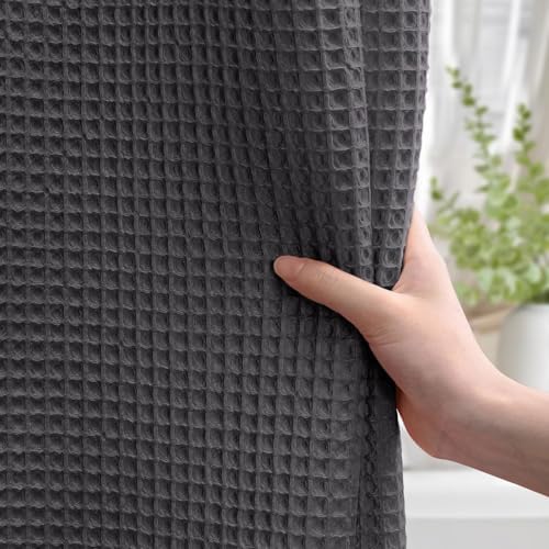 Waffle Weave Shower Curtain Heavyweight Cotton Fabric Charcoal Gray