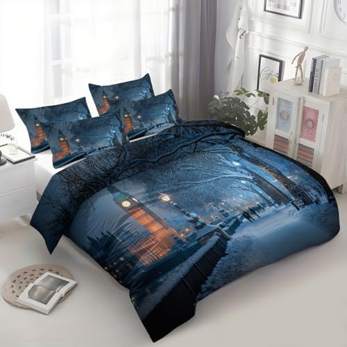 King Duvet Cover Set Big Ben in Landscape Park Soft Microfiber