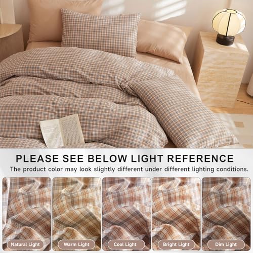 VClife Full Duvet Cover Boho-Chic Beige Brown Checkered Comforter