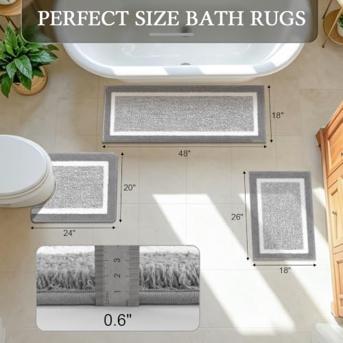 Pauwer Bathroom Rugs 3 Piece Set, Non Slip Washable Bath Mat, Light