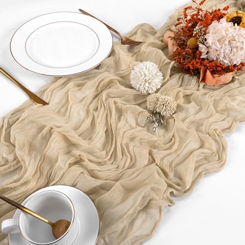 10 Pack Beige Cheesecloth Table Runner 17x108 Inch Boho Gauze Cheese