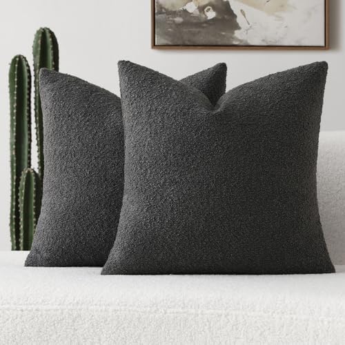 FUTEI Pack of 2 Boucle Textured Throw Pillow Covers 18x18 Inch, Dark