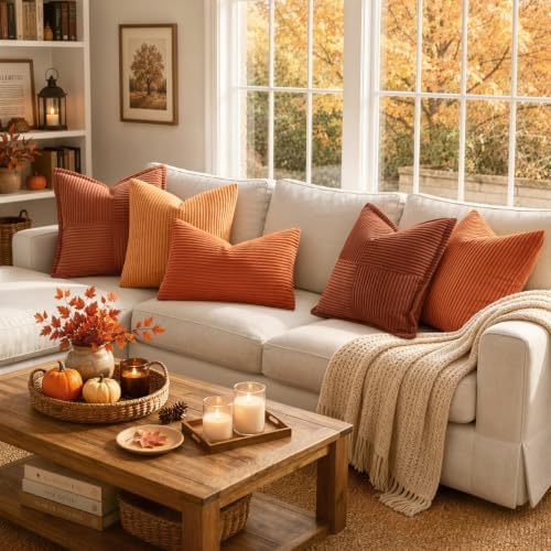 MIULEE Fall Decorative Corduroy Throw Pillow Covers Set of 2 20x20