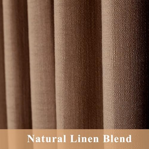 LUSTROWIN Rusty Brown Natural Linen Curtains 96 Inches Long - Light