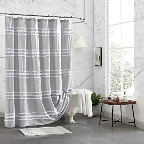 DKNY Chenille Stripe 100% Cotton Fabric Shower Curtain for Bathroom