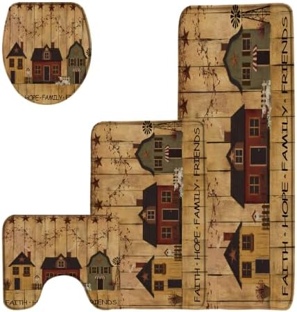 GCTNBJL 4 Pieces Bathroom Rug Sets,Primitive Rustic Vintage Farmhouse