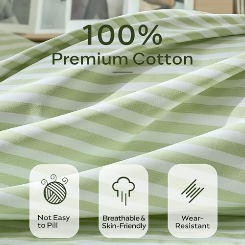 JELLYMONI 100% Cotton Printed Striped Cal King Duvet Cover Set, Sage