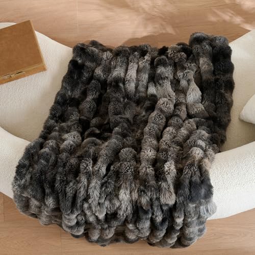 Wajade Fluffy Faux Fur Throw Blanket for Couch Bed 90x90, Luxury Soft