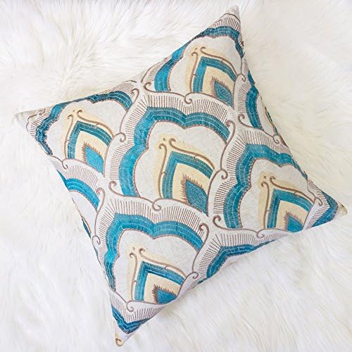 Embroidered Linen Throw Pillow Cover, Raybrook Tan and Teal Floral