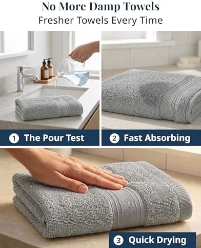 LANE LINEN Hand Towels 100% Cotton 4 Pack Soft Absorbent 16x28 - Grey