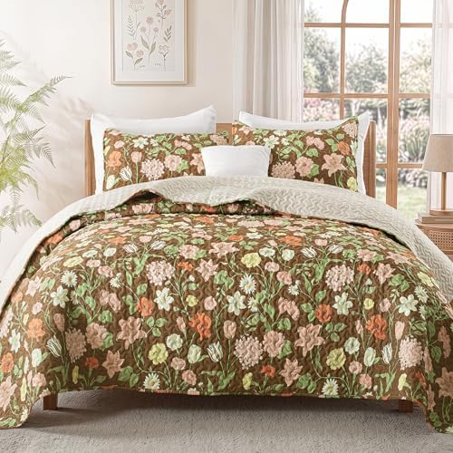 Exclusivo Mezcla Reversible Floral Quilt King Size Brown