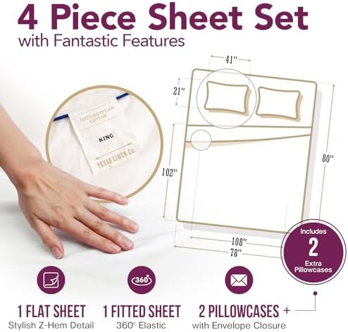 TEXAS LINEN CO. 1200 Series Egyptian Cotton Sheets King Size, Dark