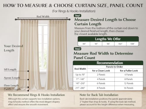 Semi Sheer Pinch Pleated Linen Curtains for Living Room 96 Inches