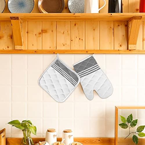 Quilted Cotton Terry Cloth Oven Mitt, Pot Holder Grey White Stripes