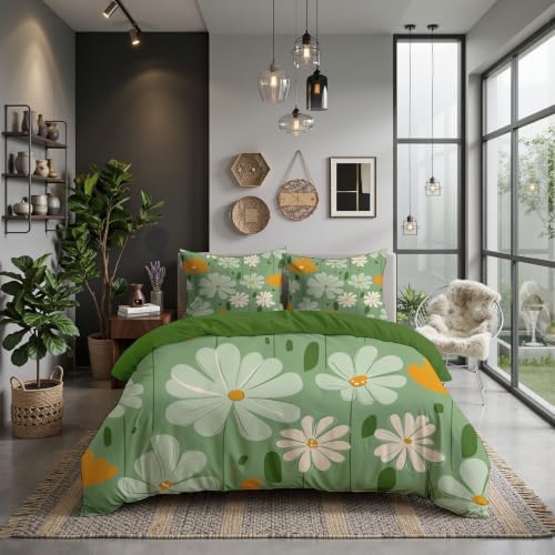 Sage Green Cute Country Floral Print Duvet Cover Set for Women Girls