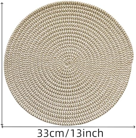 WAZAIGUR Round Placemats Set of 4 Thick Cotton Rope, 13inch, Khaki &