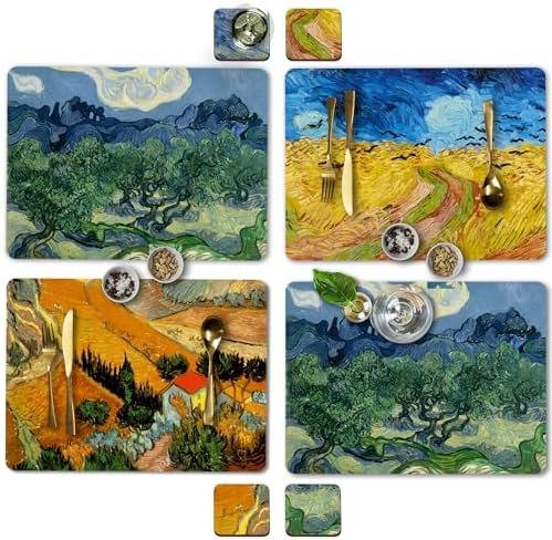 Set of 4 Heat Resistant Cork Placemats for Dining Table with Free Set