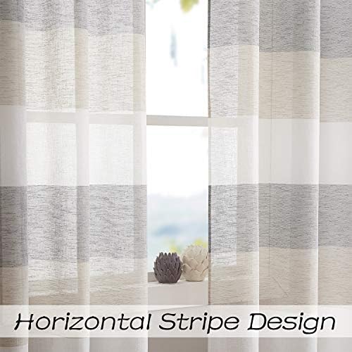 Central Park Gray Tan Stripe Sheer Color Block Window Curtain Panel