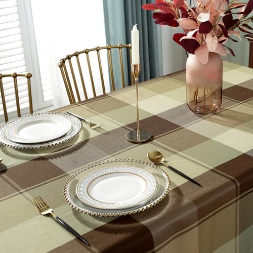 Honellaty Checkered Rectangle Tablecloth 52" x 70"inch Taupe