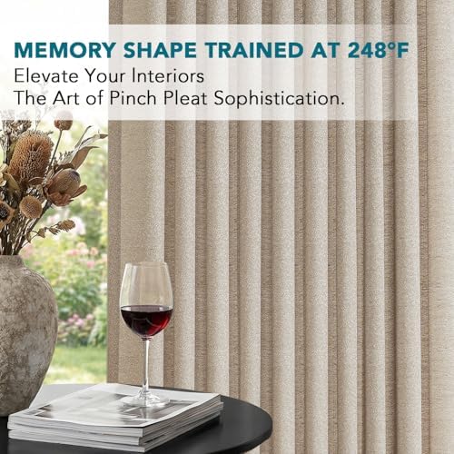 Pinch Pleated Faux Linen Curtains 96" Taupe Light Filtering Drapes