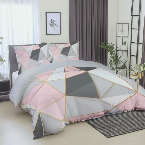 Abstract Duvet Cover - Modern Geometric Line Bedding Set Gray Soft